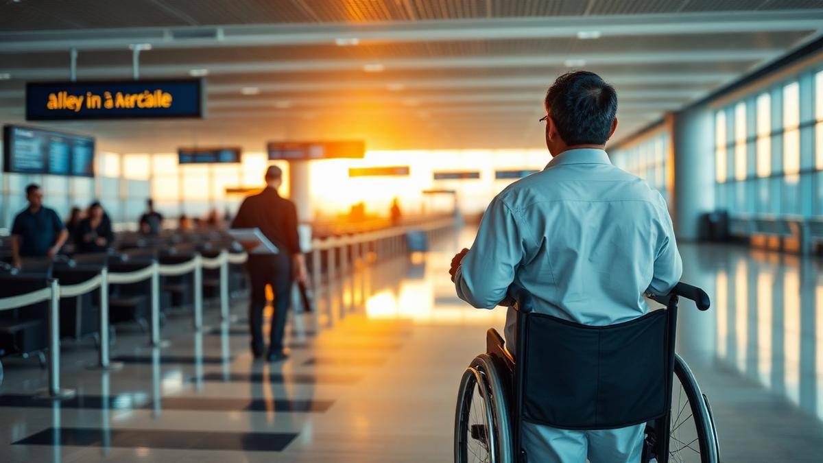 Patient in a wheelchair being received in the arrivals hall of Indira Gandhi International Airport in Delhi